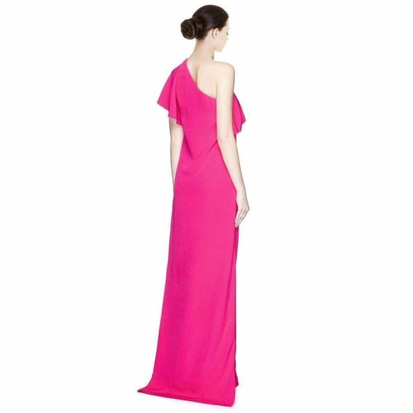 NWT $6K LANVIN FUCHSIA ASYMMETRICAL ONE-SHOULDER RUFFLE GOWN SIZE FR 38 US 8 - Picture 2 of 10